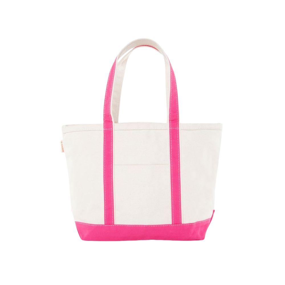 Natural tote bag with hot pink trim on a white background