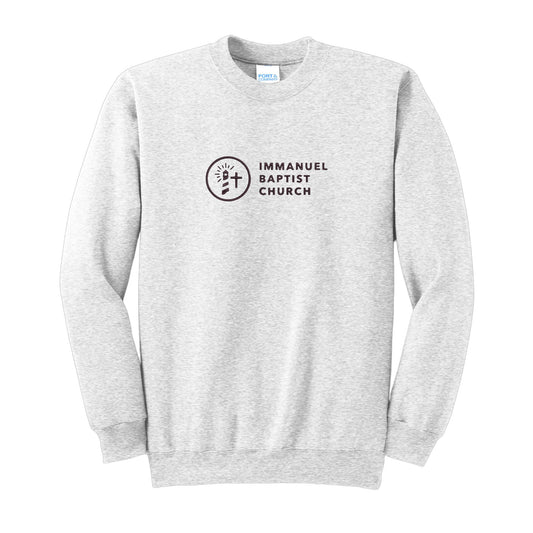 ash sweatshirt with immanuel baptist church logo embroidered on center chest