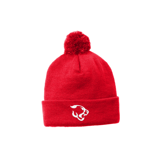 Embroidered Cougar Logo Pom Beanie | CCSED20