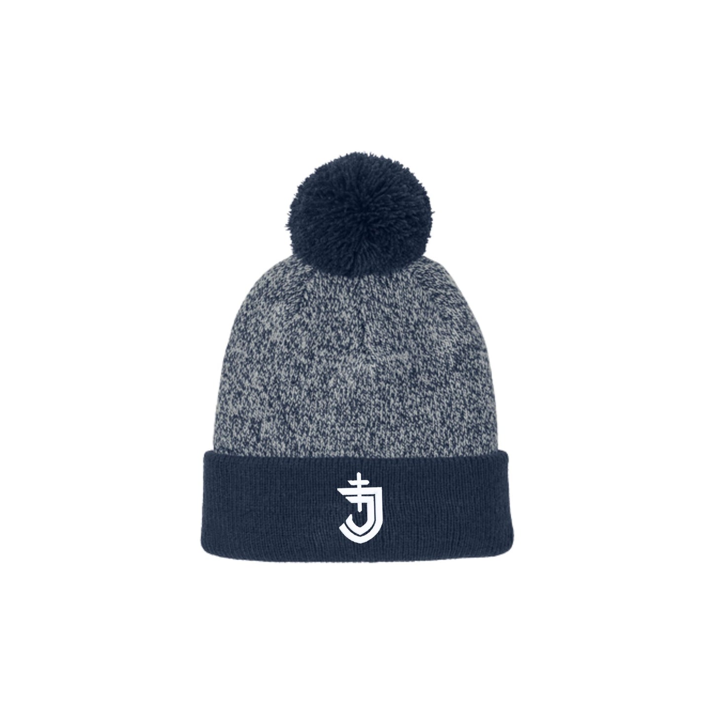 Embroidered SJS Shield Halftime Heather Pom Beanie | SJS E01