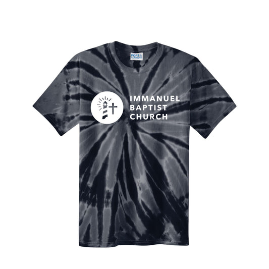 youth black tie dye tee with immanuel baptist church logo print