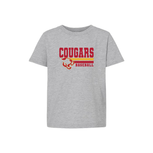 Gray t-shirt with 'COUGARS BASEBALL' text and logo on a white background