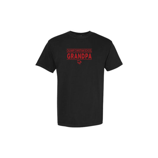 black comfort colors t-shirt with calvary christian grandpa print in red ink