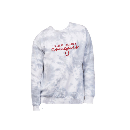 Embroidered Calvary Christian Cougars Script Tie Dye Pullover | CCSED24