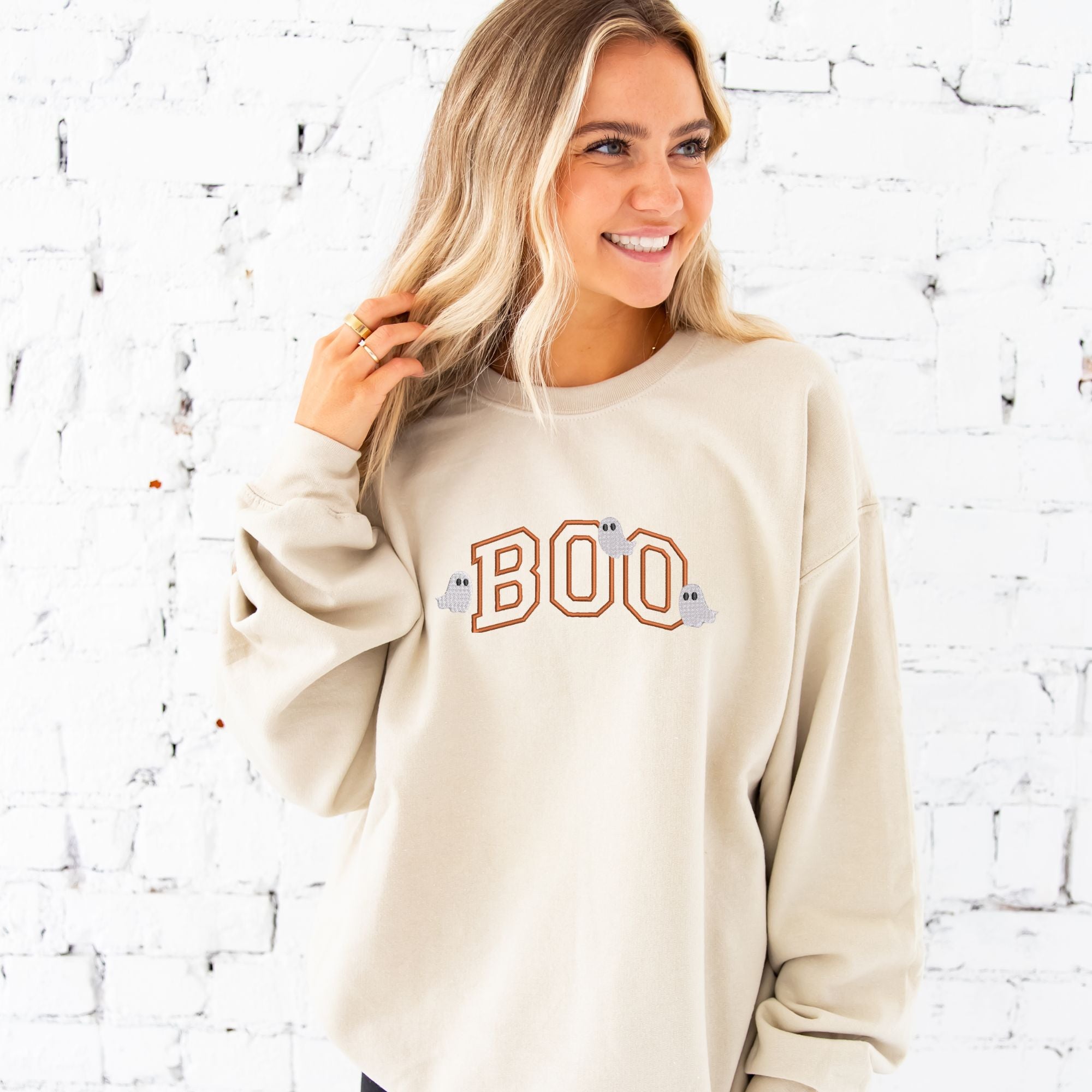 Customizable Boo With Embroidered Ghost Gemma Crewneck