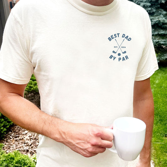 Best dad by par printed tee in ivory and blue
