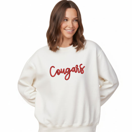 Embroidered 3D Puff Cougars Ladies Boxy Crewneck | CCSED27