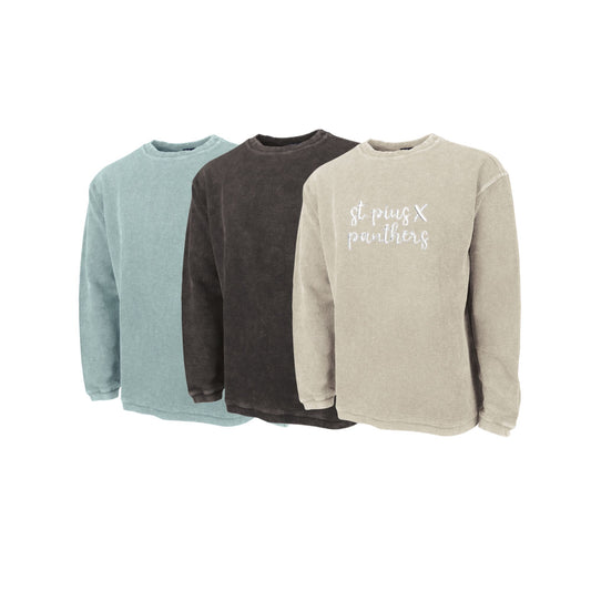 Three sweatshirts in different colors on a white background