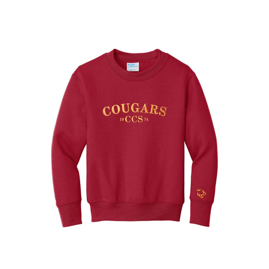 Embroidered Cougars Crewneck Sweatshirt | Cuff Embroidery | Adult and Youth Fit | CCS_BS26_E1