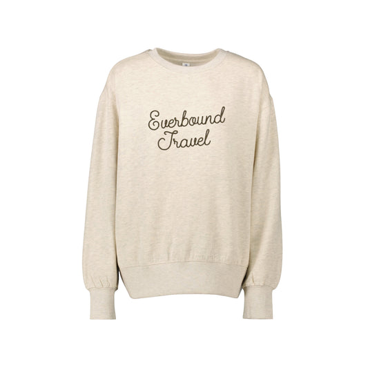 oatmeal heather boxy crew with everbound travel embroidery in java thread