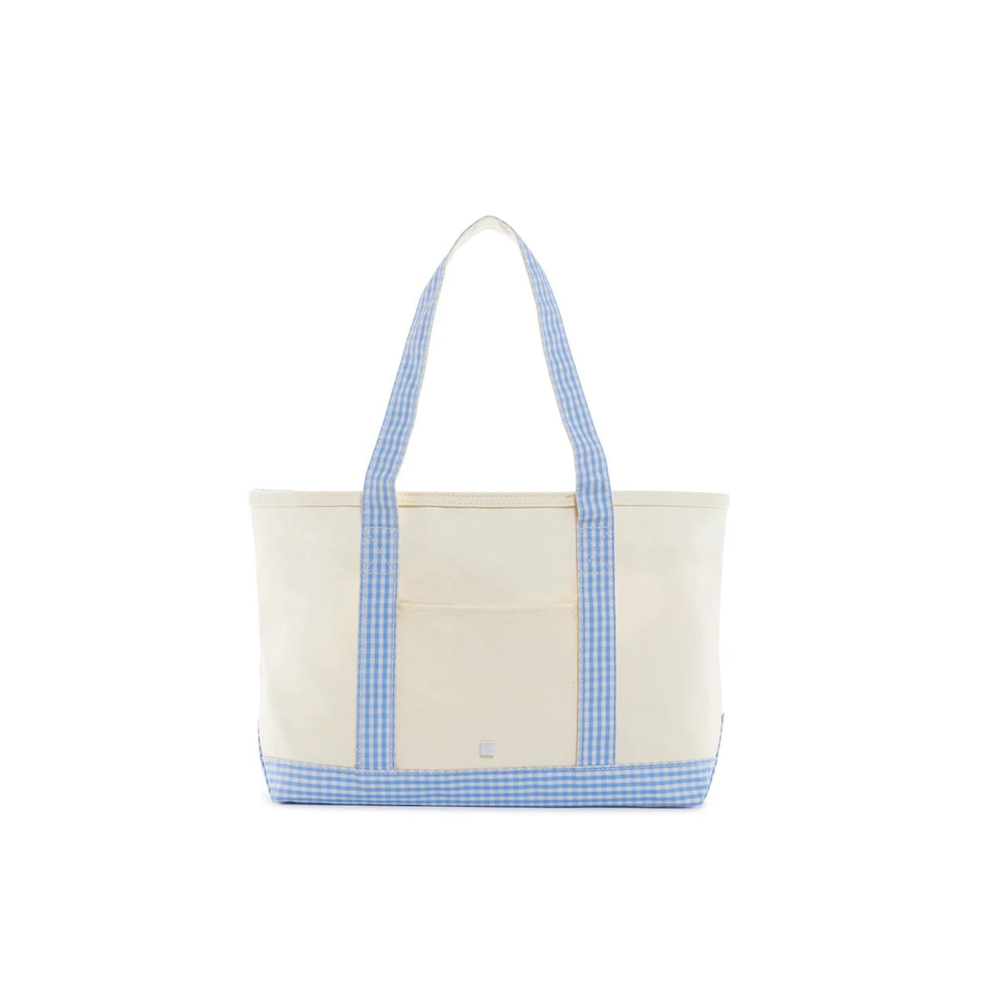 gingham sky coated canvas medium tote