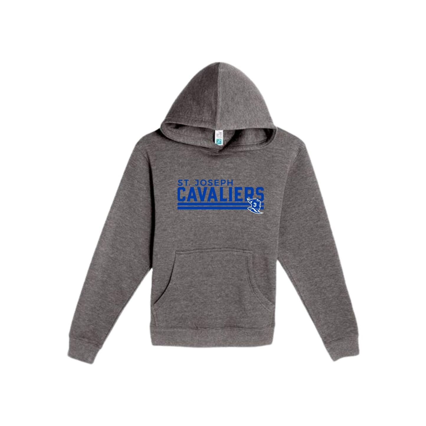 Gray hoodie with 'St. Joseph Cavaliers' text on a white background