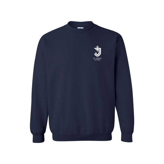 Navy blue sweatshirt with a logo on the chest against a white background