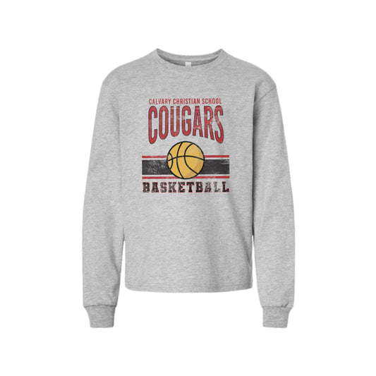 Printed Distressed Calvary Cougars Basketball Long Sleeve Bella and Canvas Tee | CCSDTG14