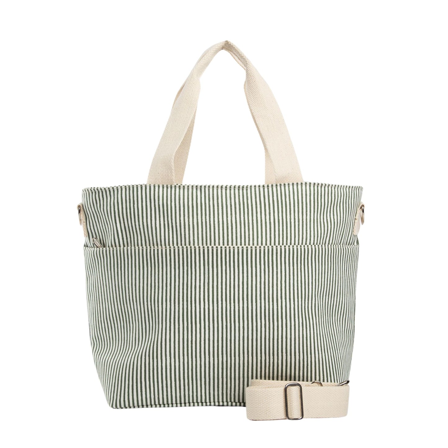 myrtle green striped lunch tote