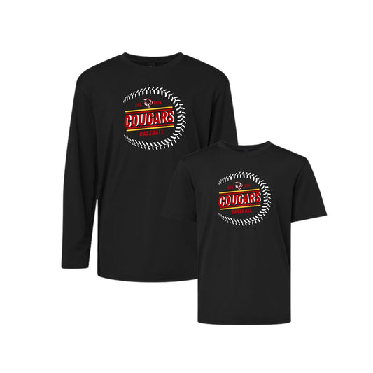 Black long-sleeve and t-shirt set with 'Cougars Football' design on a white background