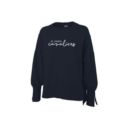 Ladies St. Joseph Cavaliers Script Embroidered Cropped Corded Crew | SJSE6