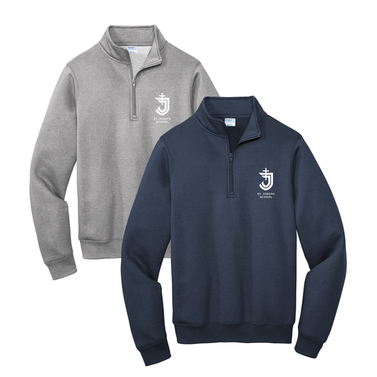 Adult St. Joseph School Cavaliers Logo Embroidered Quarter Zip Sweatshirt | SJSE00 | SJS UNIFORM APPROVED