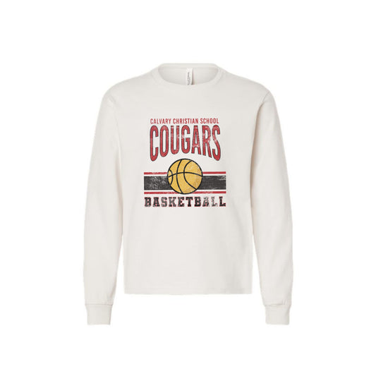 Printed Distressed Calvary Cougars Basketball Long Sleeve Bella and Canvas Tee | CCSDTG14
