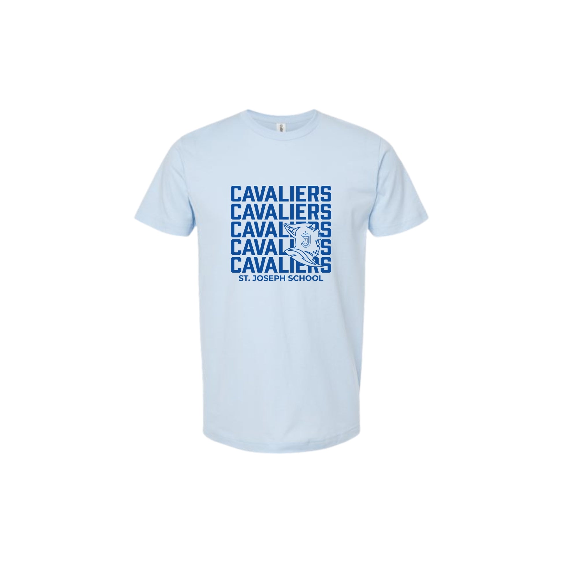 Light blue t-shirt with 'Cavaliers' text and logo on a white background