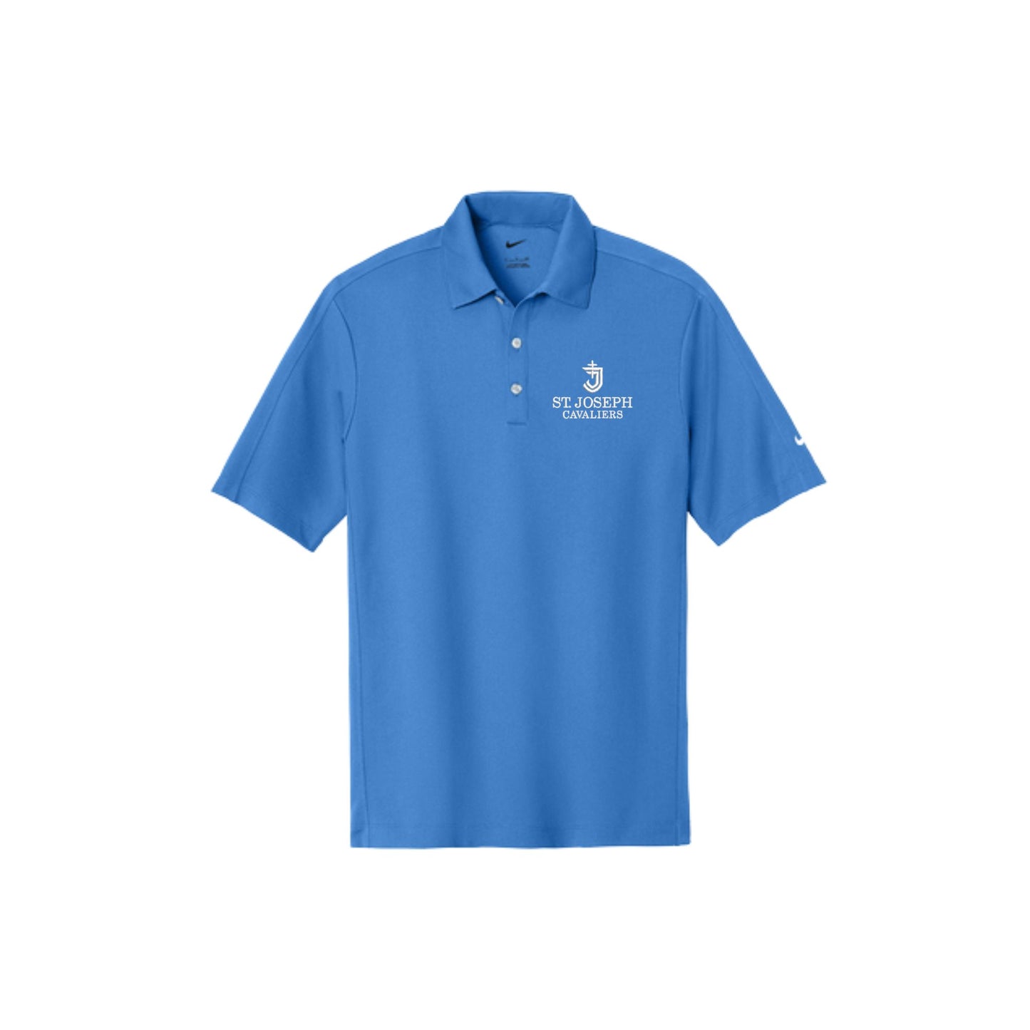royal blue polo shirt with sjs logo embroidered on a white background