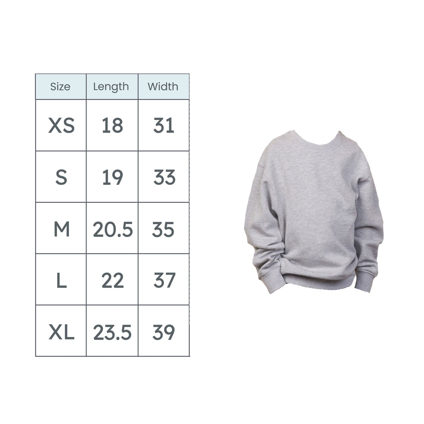 enza youth crewneck sweatshirt size chart