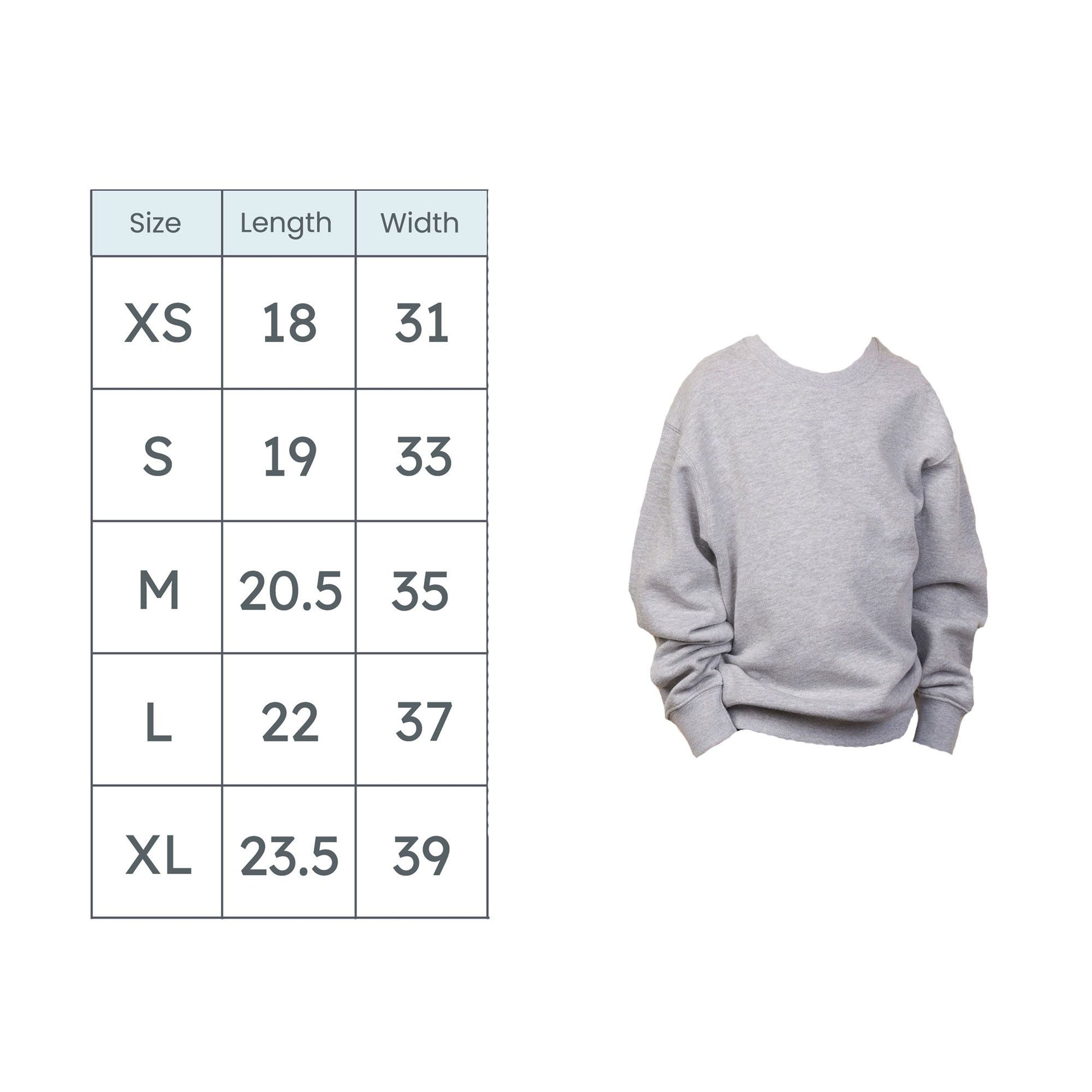enza youth crewneck sweatshirt size chart