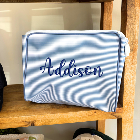Personalized Go Bag in Navy Mini Stripe