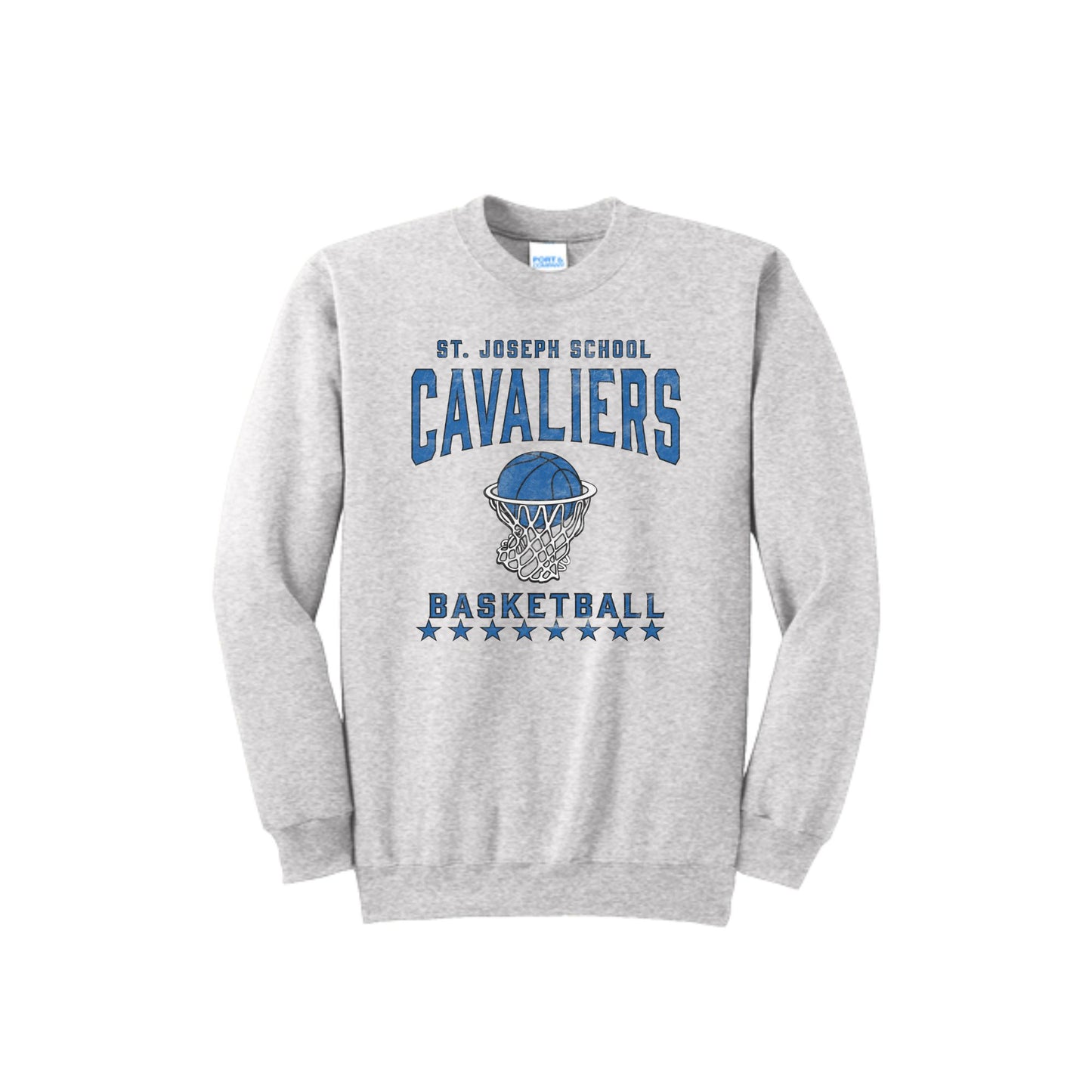 Distressed SJS Cavaliers Basketball Crewneck Sweatshirt | Adult and Youth | SJS DTG 1