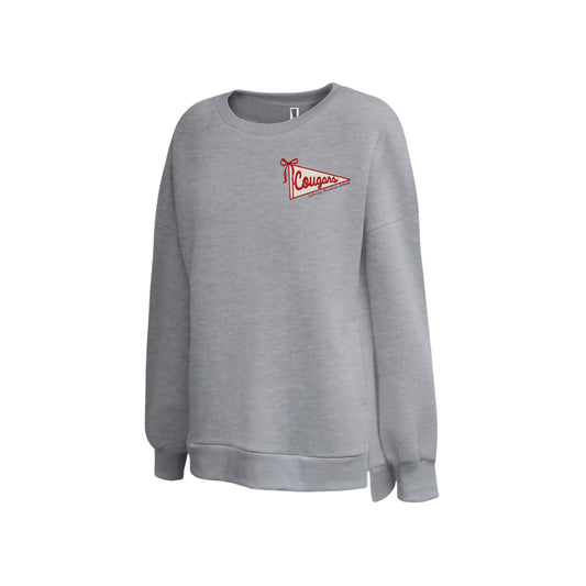 Embroidered Cougars Pennant Flag Ladies Crewneck | CCSED29