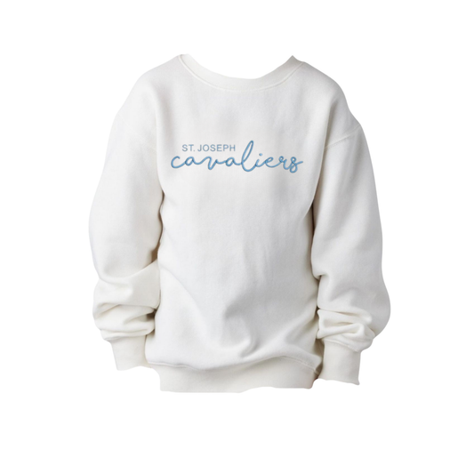 Youth St. Joseph Cavaliers Script Embroidered Fleece Enza Crew | SJSE6Y