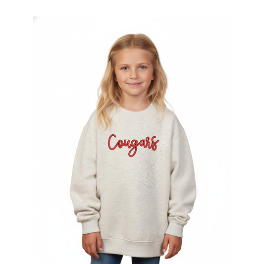 Embroidered 3D Puff Cougars Youth Crewneck | CCSED27