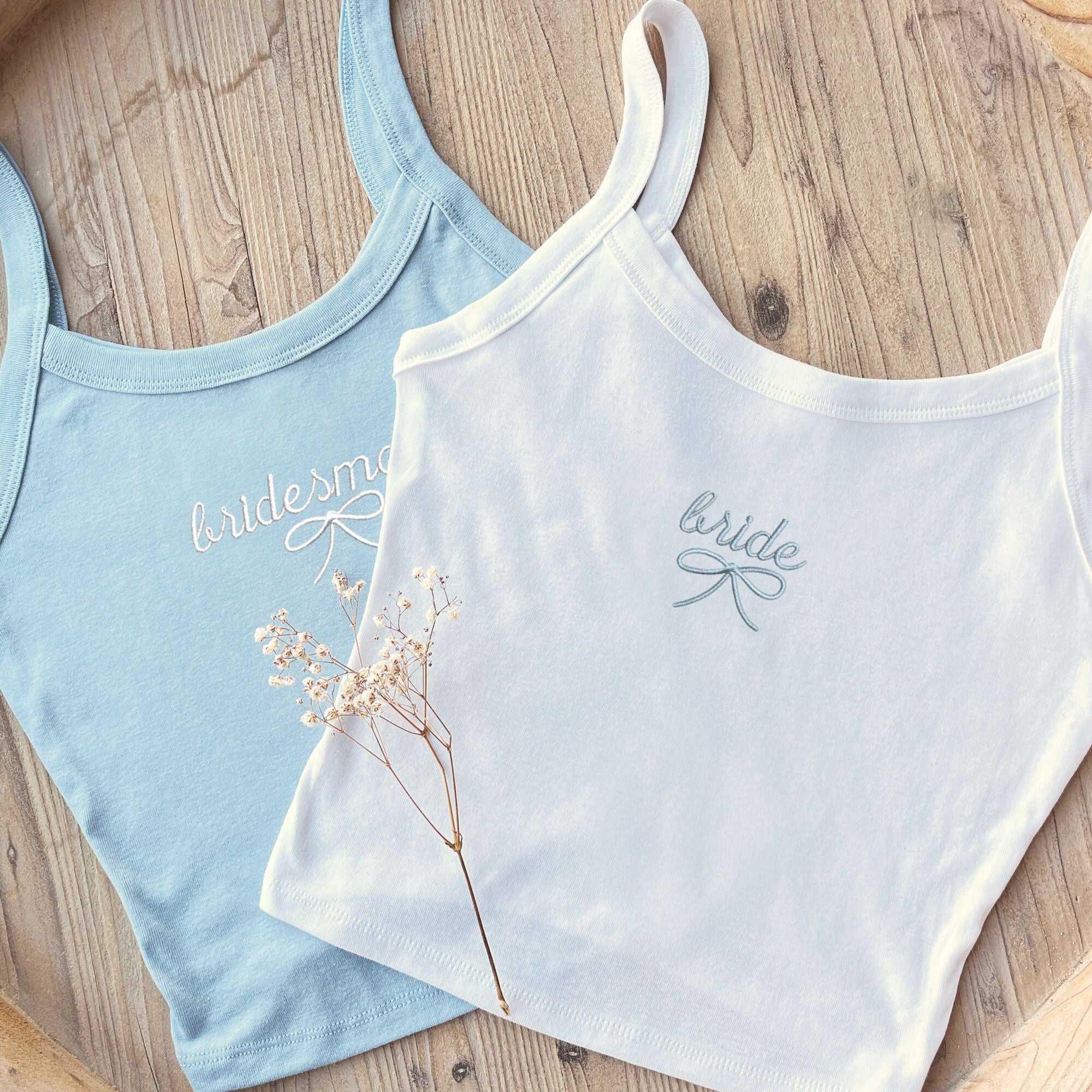 Embroidered Dainty Bow Bride Cropped Tank Top