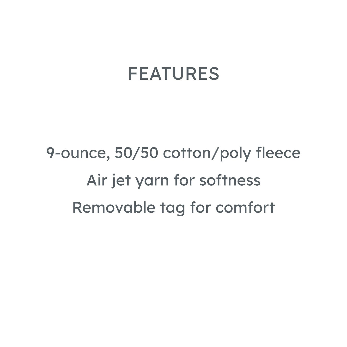 Text listing features of a product on a white background