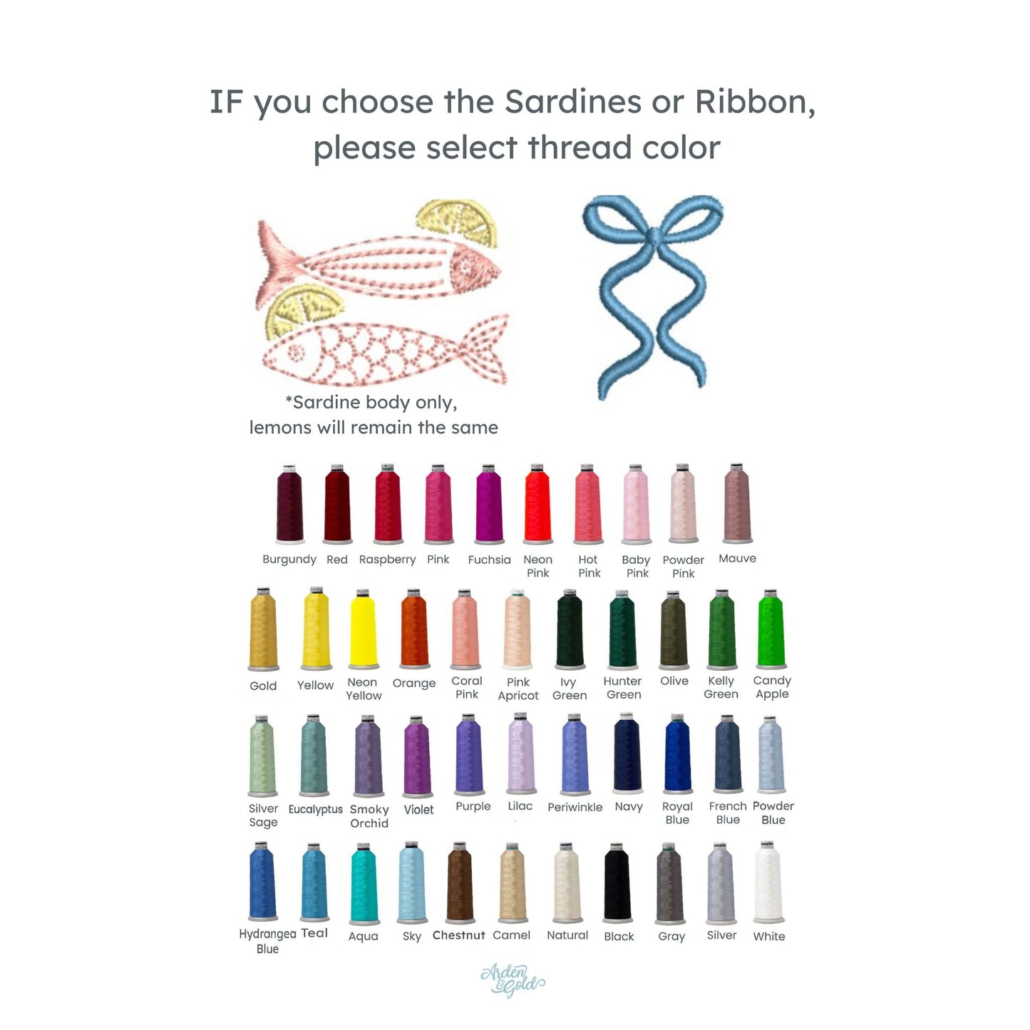 thread color options for the sardines and ribbons