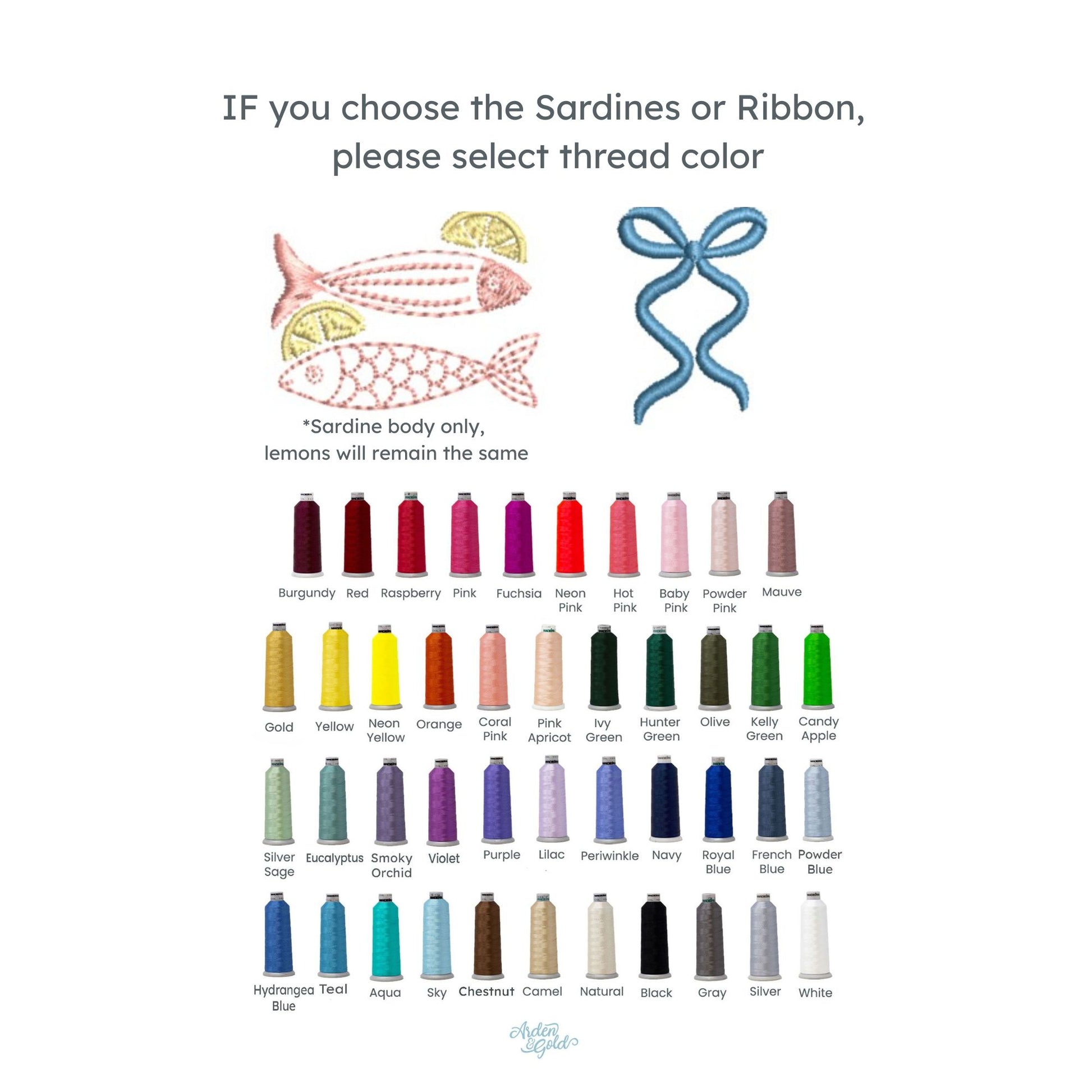 thread color options for the sardines and ribbons