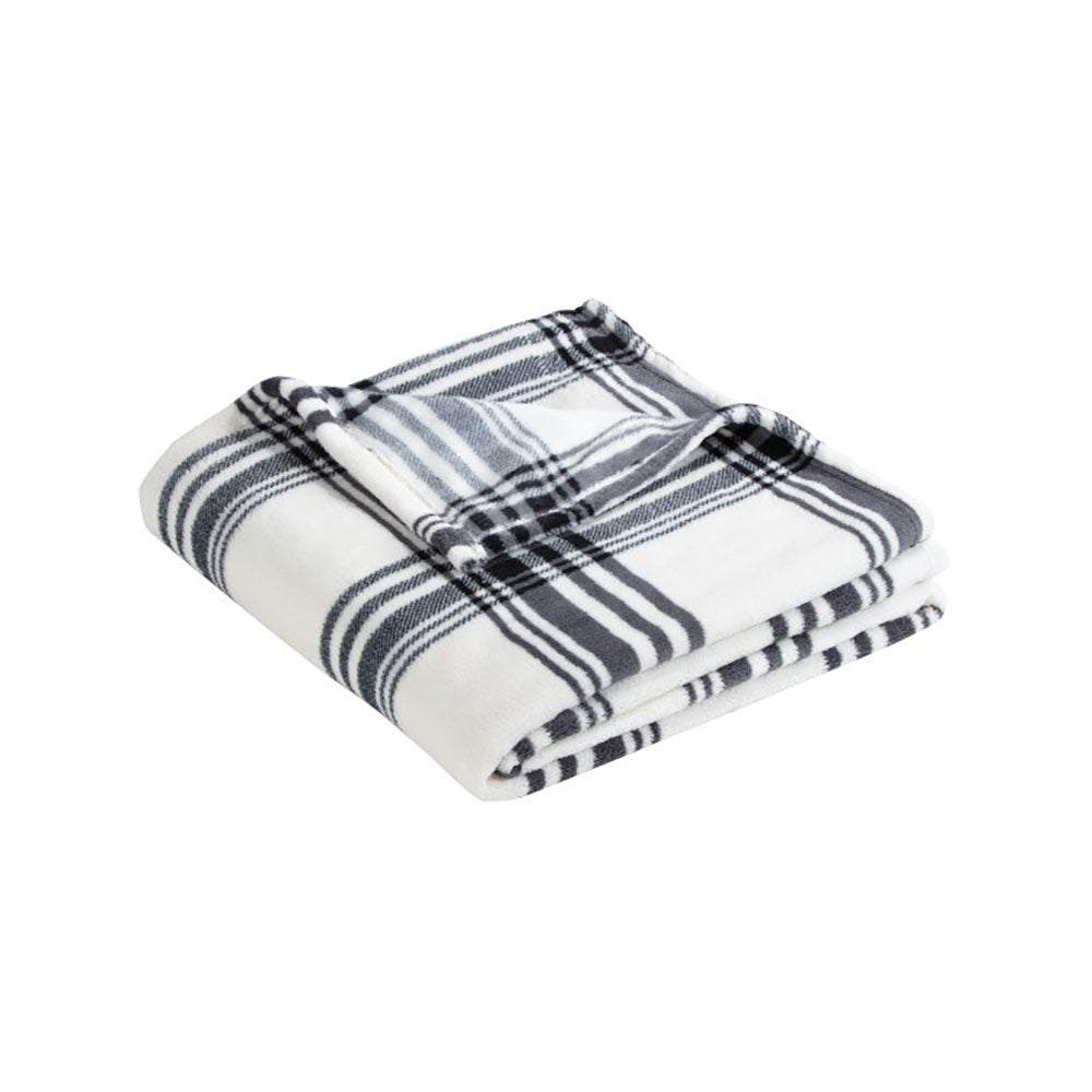 black white plaid fleece blanket
