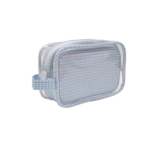 Small rectangular pouch with a checkered pattern on a white background