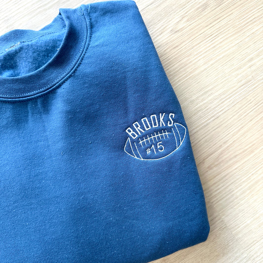 Embroidered Custom Football Player/Number Crewneck Sweatshirt and T-Shirt