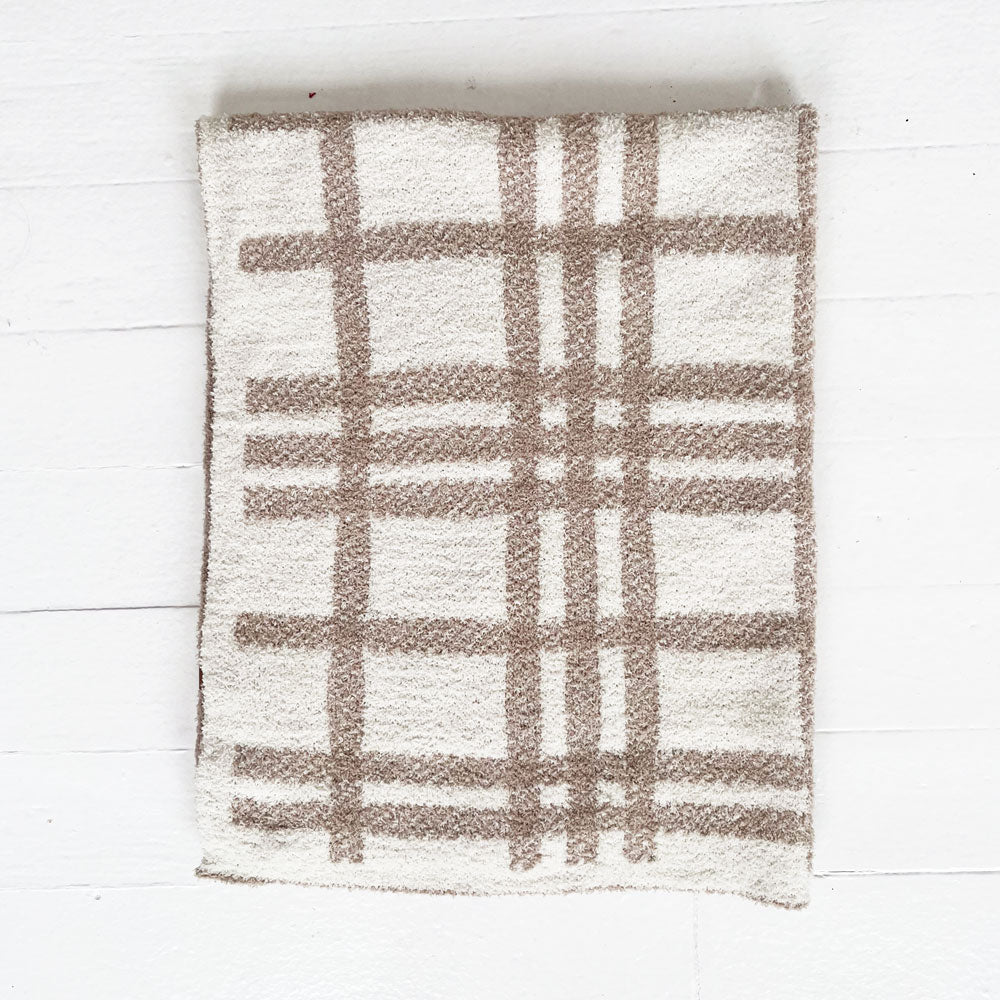cream and tan plaid baby blanket