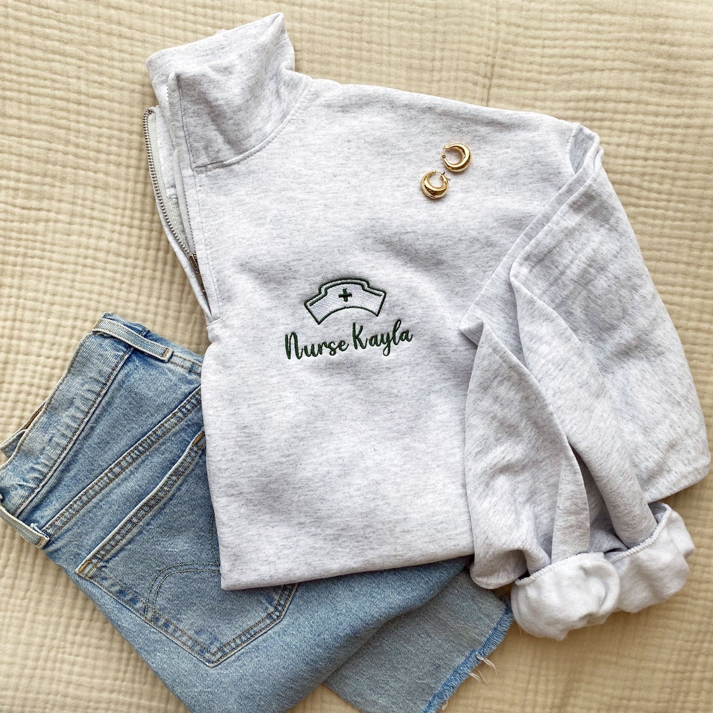 Custom School Nurse Jessie Quarter Zip Sweatshirt