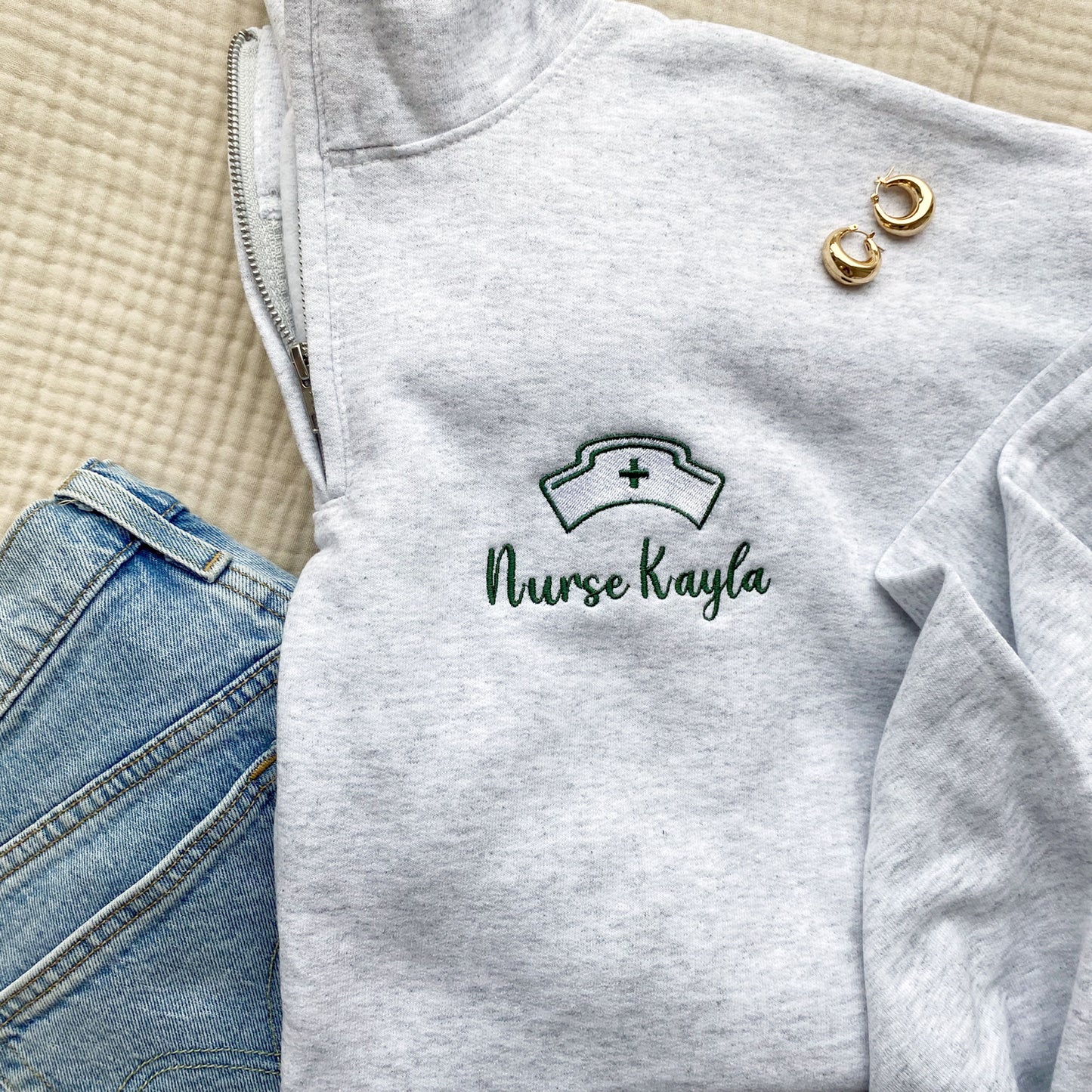 Custom School Nurse Jessie Quarter Zip Sweatshirt