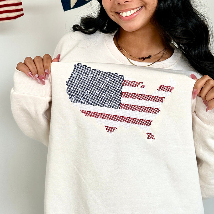 American Flag Cross Stitch Embroidery