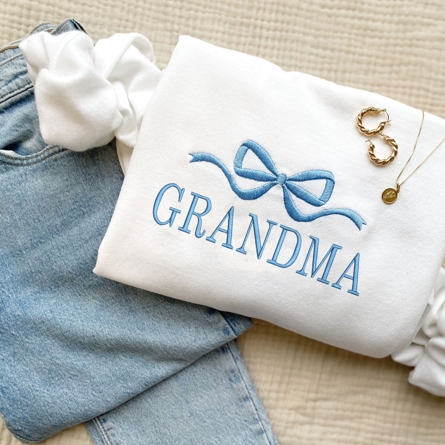 Custom Bow Embroidered Gemma Crewneck Sweatshirt