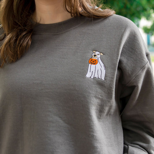 Embroidered Ghost Dog Gemma Crewneck Sweatshirt