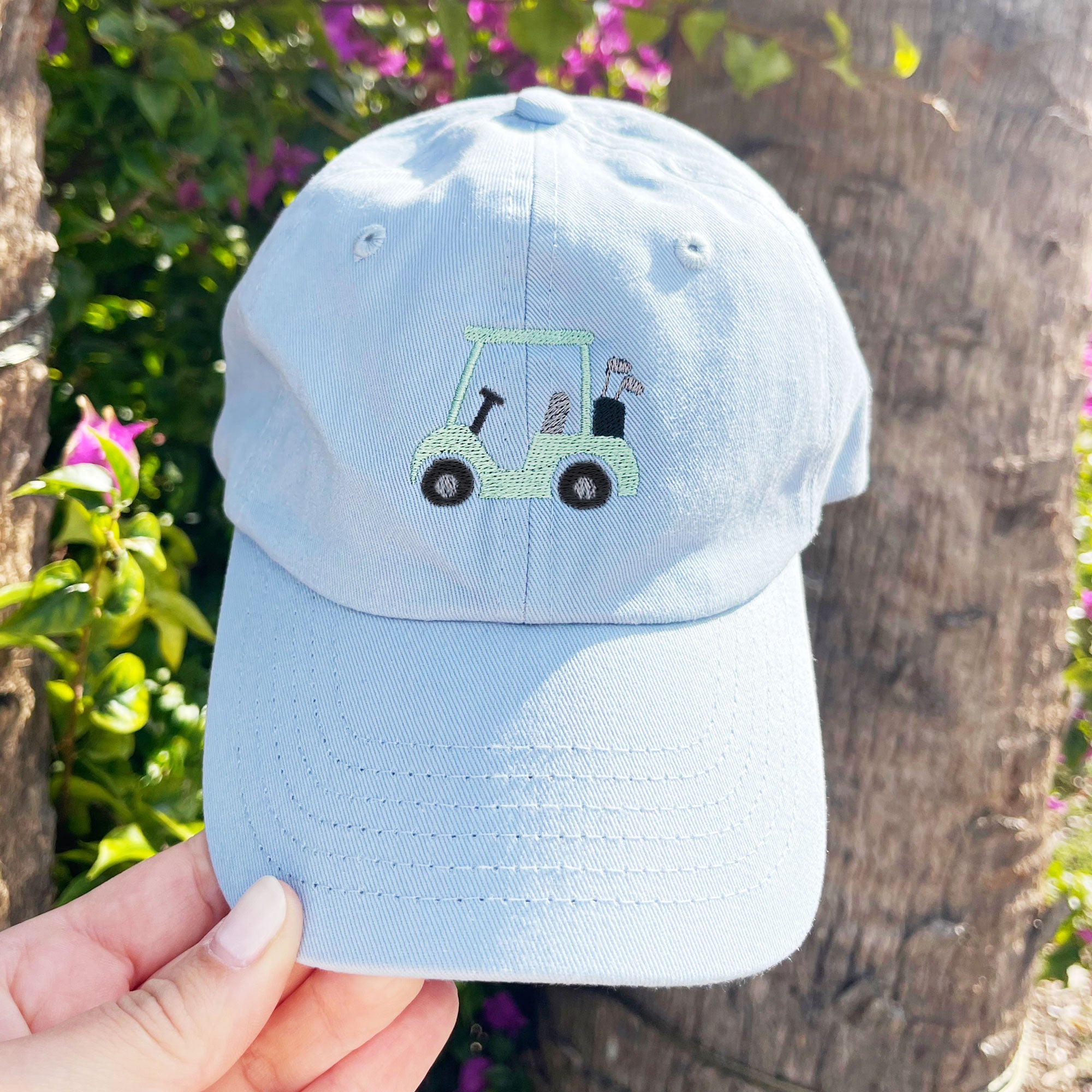 Beige Baseball Cap with Golf Cart Embroidery - Mighty Fine Titleist Performance Golf Hat Cap Khaki White Embroidered w  main image 2