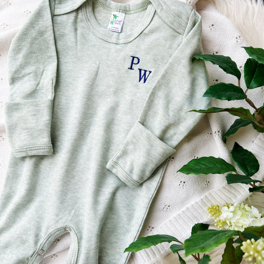 baby long sleeve bodysuit with personalized mini monogram
