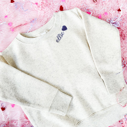 little girl crewneck sweatshirt with a neckline name embroidery design with a  mini heart