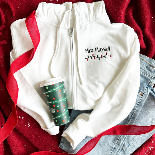 Personalized Teacher Christmas Lights Full Zip Talia Jacket