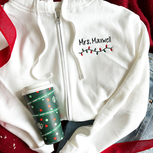 Personalized Teacher Christmas Lights Full Zip Talia Jacket